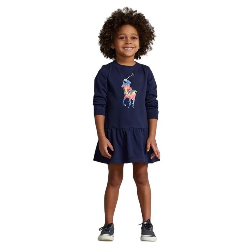 POLO RALPH LAUREN Girls Dress SZ 4T Long Sleeve Navy Big Pony Logo Pullover